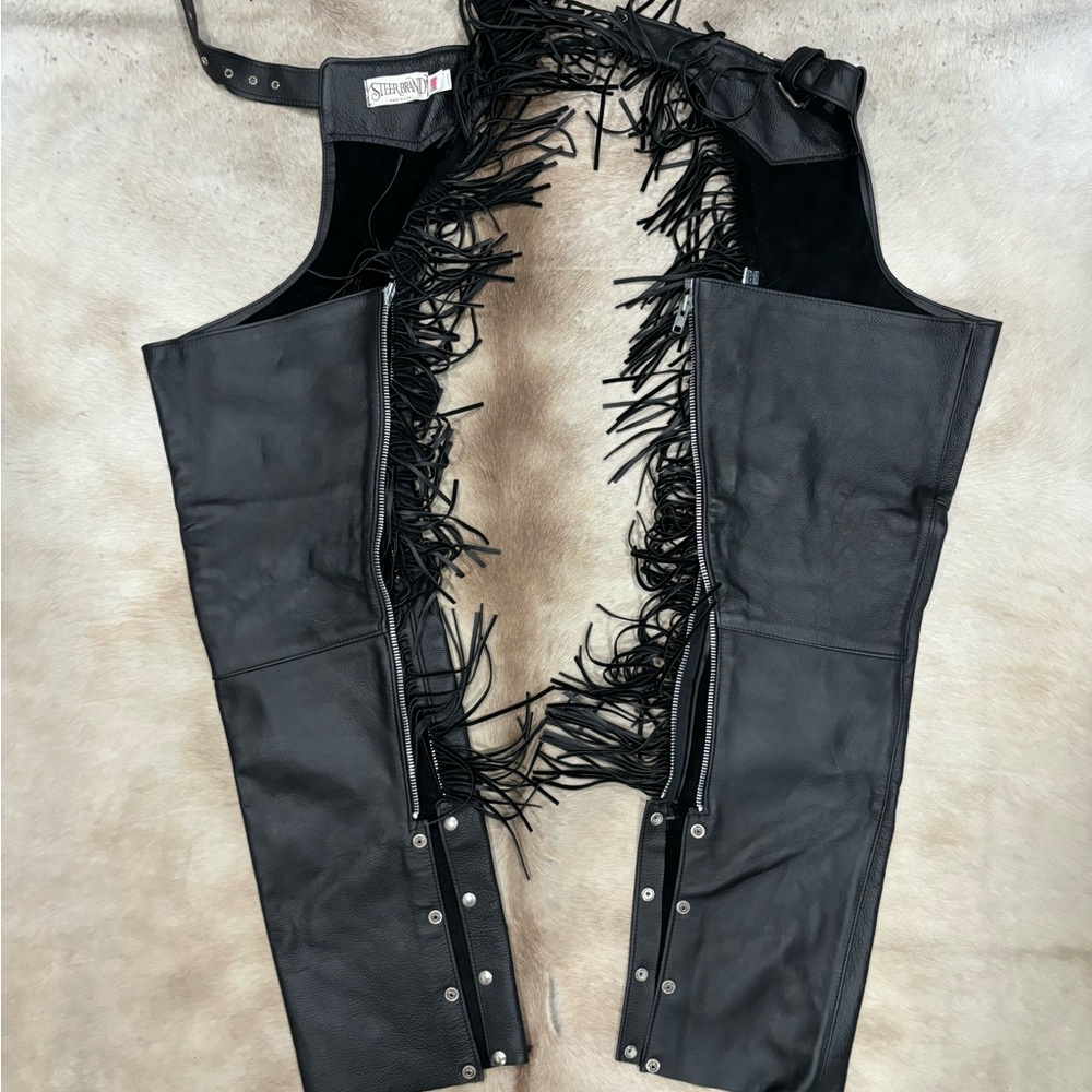 Stylish Black Leather Fringe chaps
